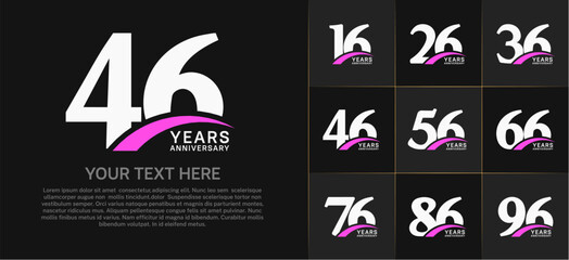 Set of Anniversary Logotype with purple swoosh, white color can be use for special day celebration