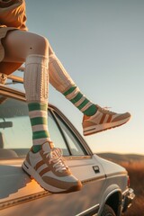 Sporty Vibes: A Person in a Car with Sneakers and Socks