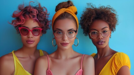 Vibrant Fashion Trio: Colorful Hair and Eyewear