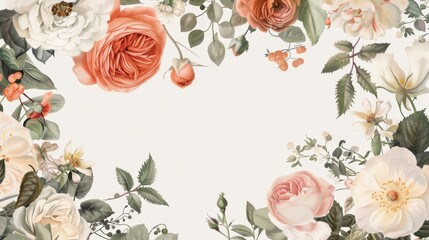 Romantic wedding seating chart template with vintage floral illustrations for commercial use