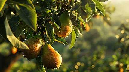 Green tree with juicy pears in garden - Powered by Adobe