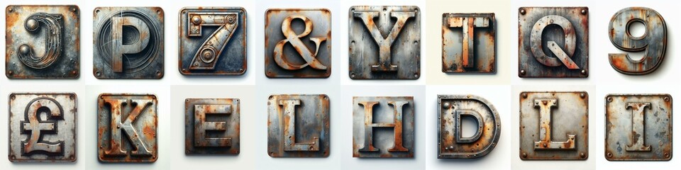 Metal grunge and rusty Lettering Typeface. AI generated illustration