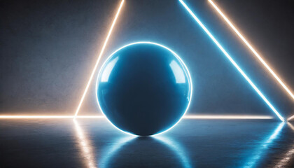 Abstract futuristic holographic sphere on black background, blue colour glowing ball shape