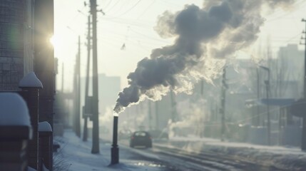Smoking industrial pipes in a cold winter morning.