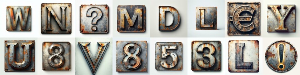 Meatal grange and rusty Lettering Typeface. AI generated illustration