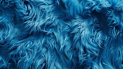 Fototapeta premium Vivid blue textured faux fur surface - The image depicts a richly textured surface of vivid blue faux fur with a natural flow