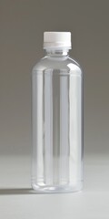 Clear plastic bottle on neutral background
