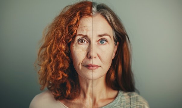Woman with split age portrait