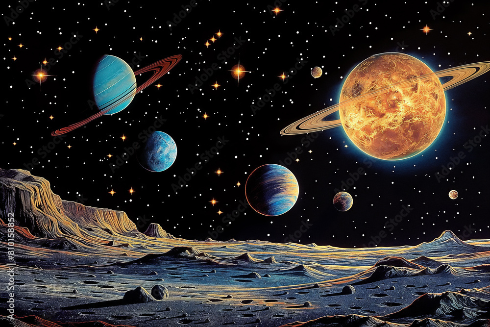 Wall mural surreal solar system: a celestial canvas of wonders and imagination. generative ai
