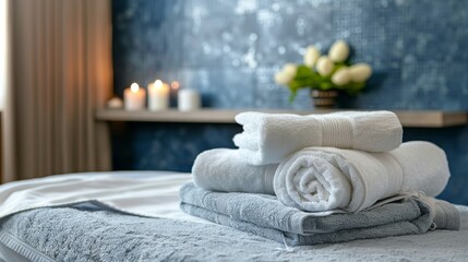 Obraz na płótnie Canvas Serene spa setup with candles and towels