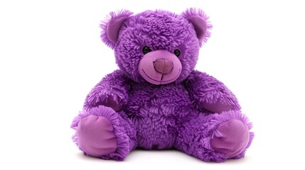 purple teddy bear made of plush, white background