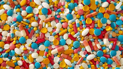 Assortment of colorful medication pills and capsules