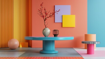 Modern still life with vibrant geometric decor