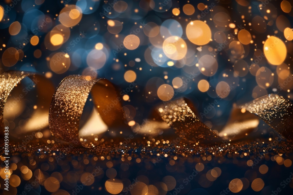 Aufkleber this festive image showcases a sparkling golden ribbon with a bokeh effect, creating a sense of cele