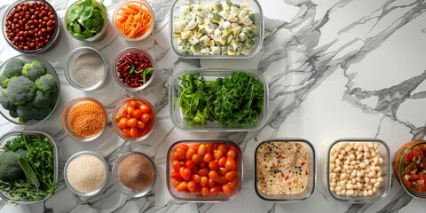 Variety of healthy foods prepped for meal planning