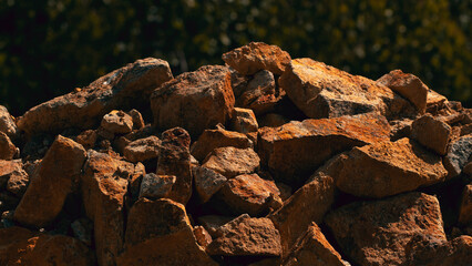 Red stones in the mountains. Stones background. Stone texture. Rock background.