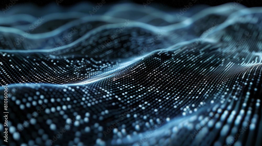 Poster digital wave landscape with particle dots