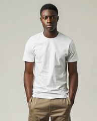 Young man in white t-shirt posing confidently