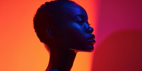 Striking portrait in blue and red light