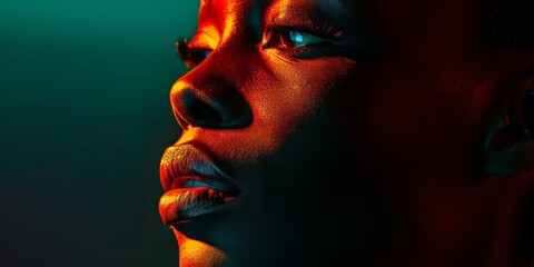Dramatic portrait of woman with colorful lighting