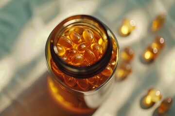 Omega-3 fish oil supplements in a bottle