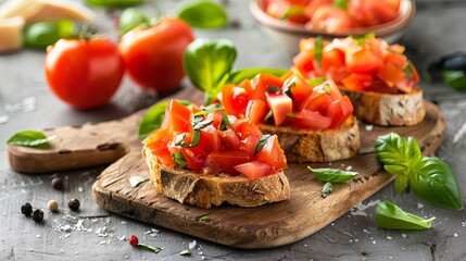 Easy-to-make bruschetta with tomatoes is a great snack or appetizer. It's also a good source of nutrients. You can serve it at a party or buffet.