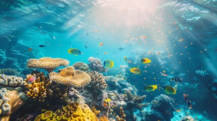 Explore the vibrant underwater world of a tropical sea. Discover an array of colorful marine life, from exotic fishes to delicate corals, as you snorkel or dive through the enchanting waters.