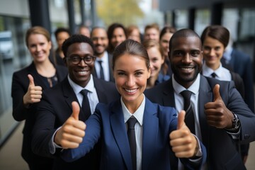 Diverse business team giving thumbs up