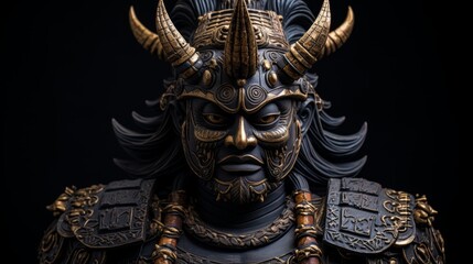 Ornate Demonic Mask with Horns and Intricate Designs