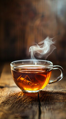 Fototapeta premium A cup of tea with steam rising from it.