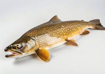 Obraz premium A large brown trout on a white background.