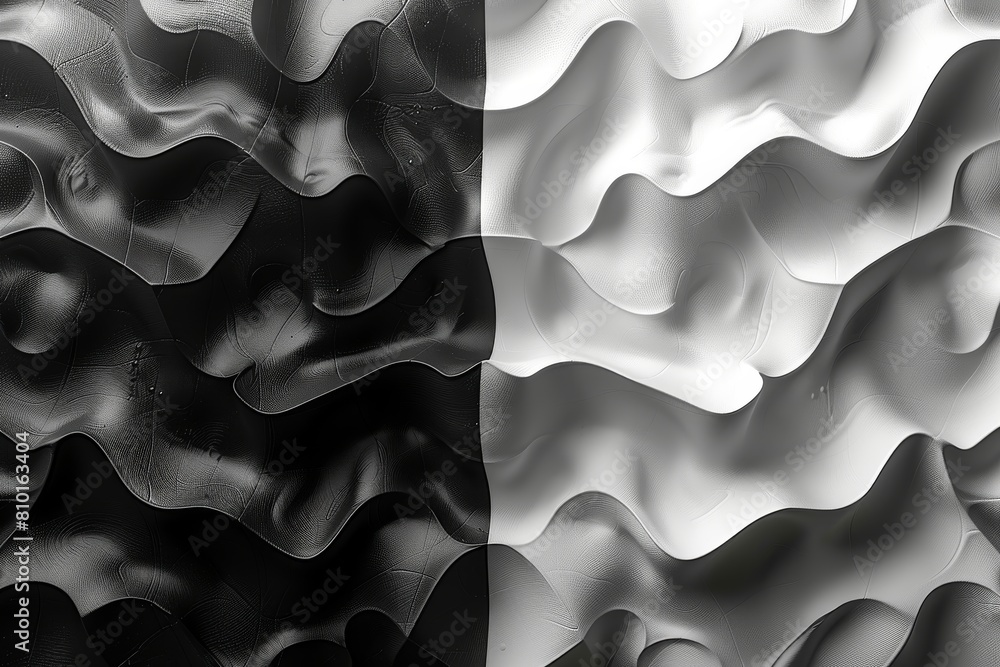 Poster high contrast and fluid wavy lines in grayscale forming a dynamic abstract texture