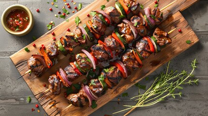 Grilled meat and vegetable skewers