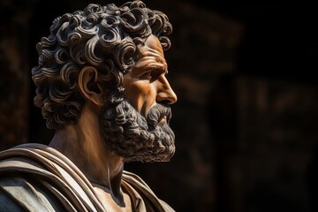 Detailed sculpture of a pensive ancient greek philosopher