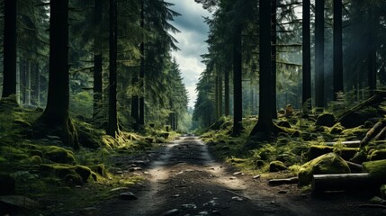 Obraz premium Enchanted forest path through lush greenery