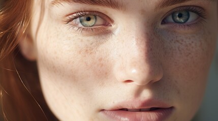 close-up of a young person's face with freckles and blue eyes