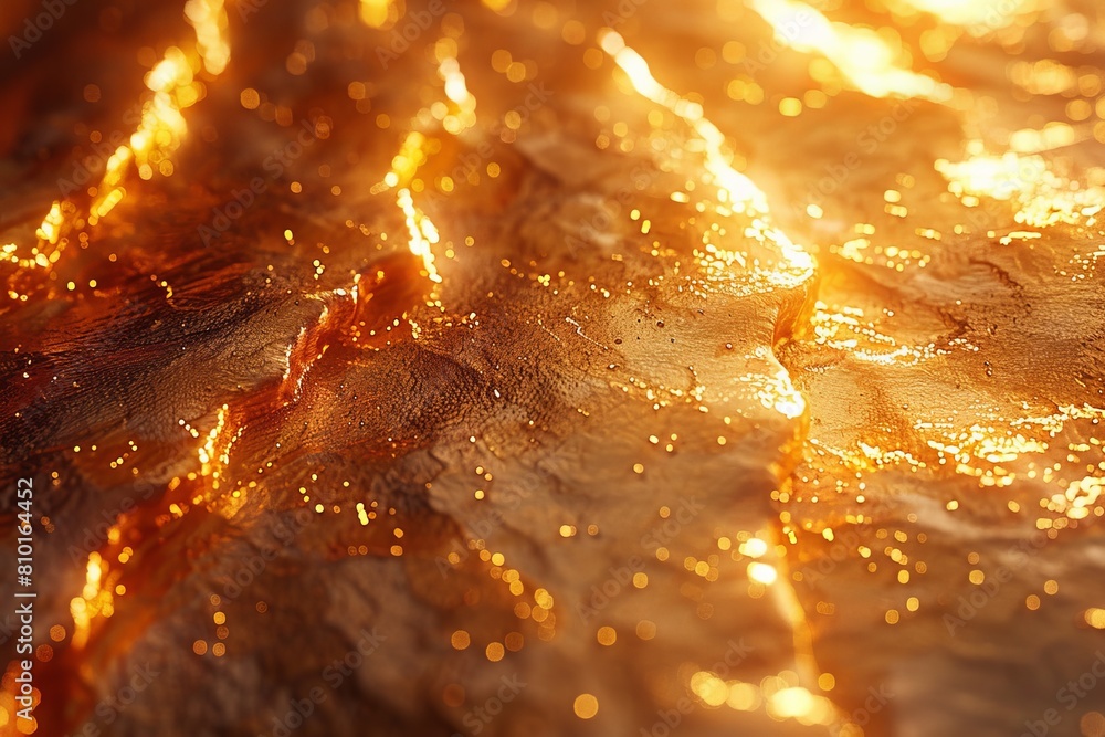 Poster this image showcases a textured golden surface illuminated with sparkling light, creating a vibrant 