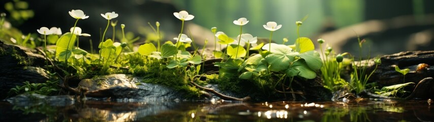 beautiful white flowers in lush green forest