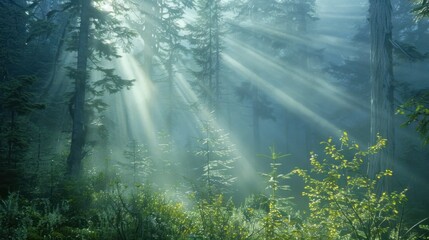 The sun is shining through the trees, creating a beautiful