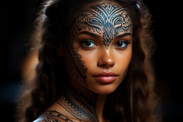 Mysterious woman with intricate tribal face paint