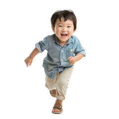 a happy running Asian child isolated on transparent background