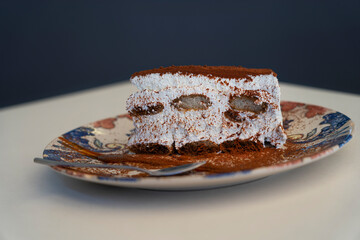 isolated tiramisu dessert on a plate. the perfect Italian dessert