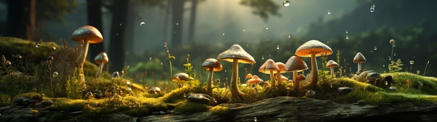 Fototapeta premium Enchanted forest with colorful mushrooms
