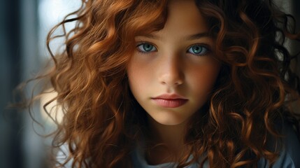 Fototapeta premium Thoughtful young woman with red curly hair