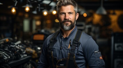 Fototapeta premium Confident mechanic in workshop