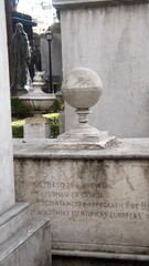 Stone sphere on a grave in La Recoleta Cemetery in Buenos Aires, Argentina