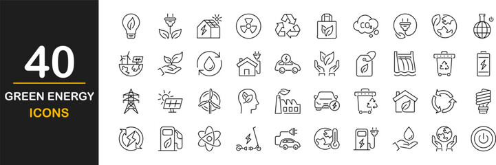 Green energy icon set. Collection of renewable energy, ecology and green electricity icons. Ecology concept.Contains such icons as CO2 neutral, solar, geothermal and wind energy and more © mi-vector