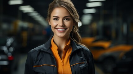 Obraz premium Smiling woman in orange jacket