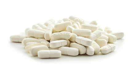 Heap of pills on white background