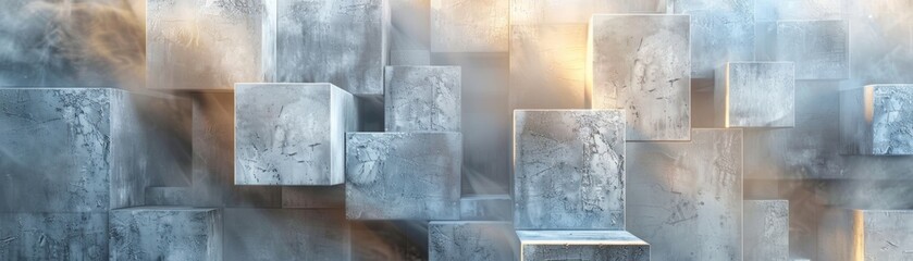 3D rendering of a stone wall made of square blocks with a glowing center.